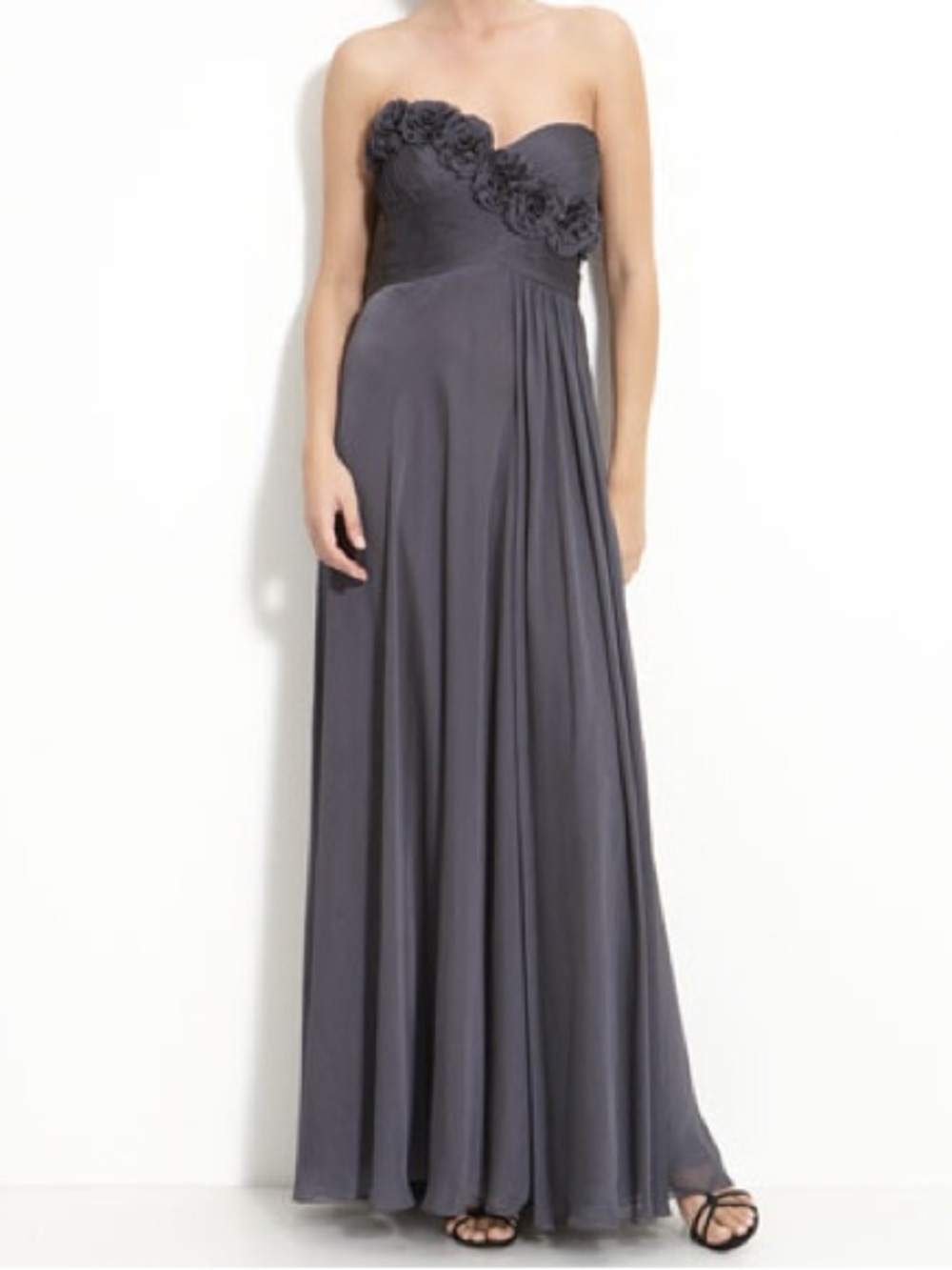 Adrianna Papell Collection Rosette Trim Strapless Chiffon Evening Gown - Smoke